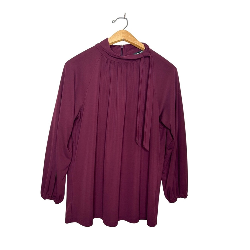 Lauren by Ralph Lauren Purple Tie Neck Business Casual Blouse Large L